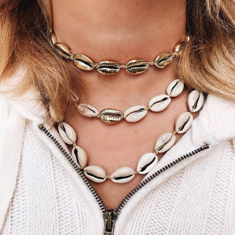 Women's Conch Shaped Multi-Layered Choker & Bracelet